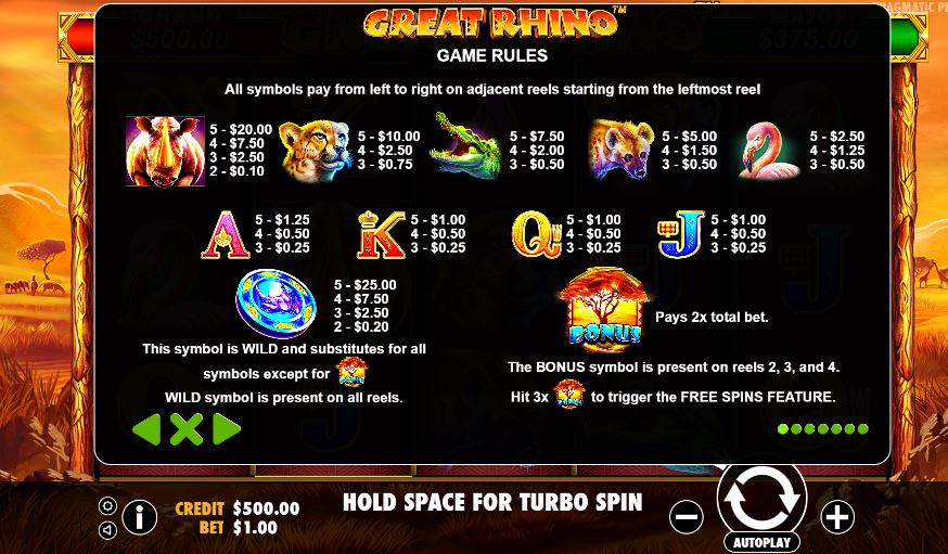 Great Rhino reels by Pragmatic Play